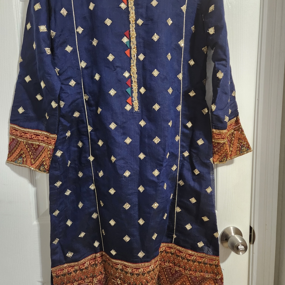 Elegant Navy Blue Embroidered Dress Worn Once